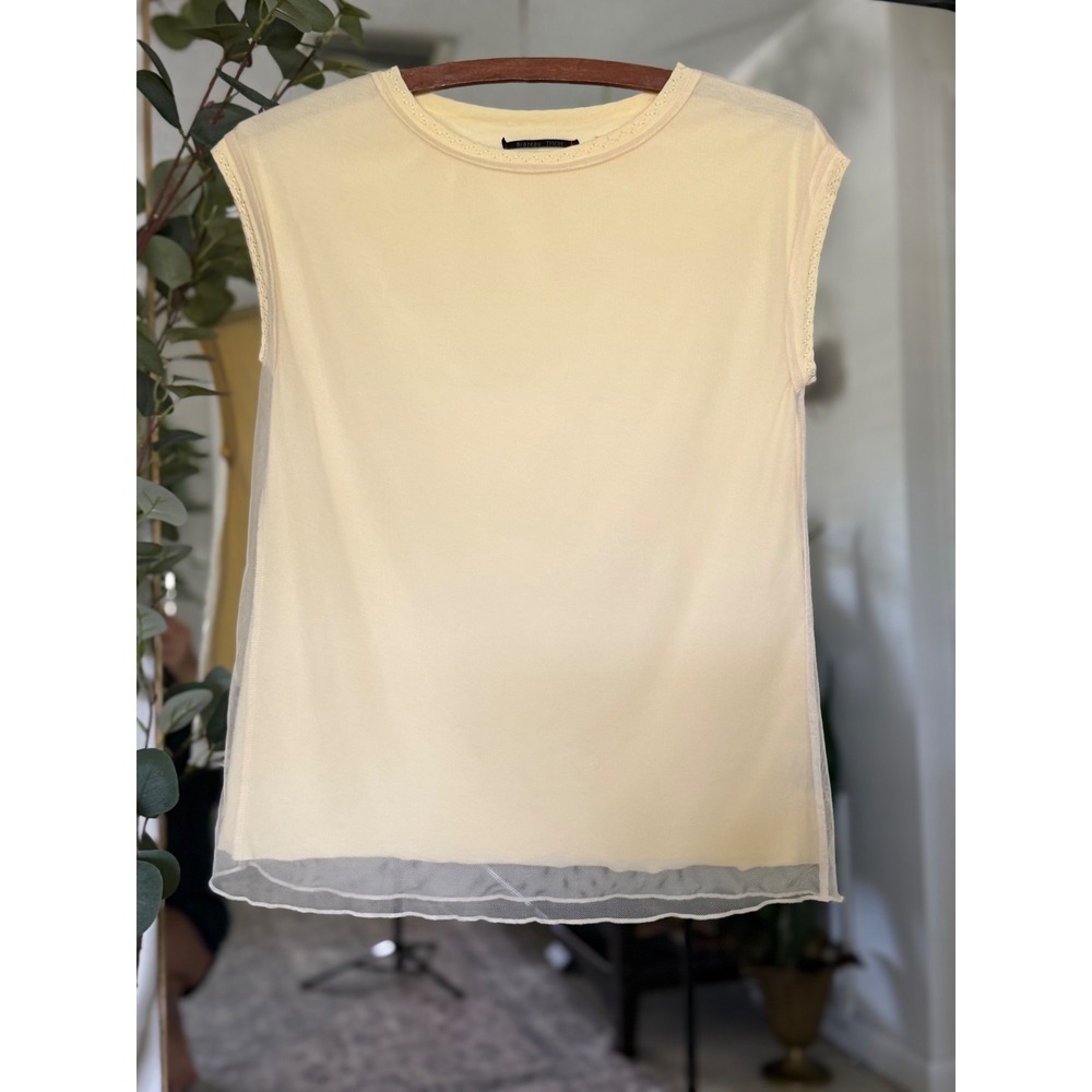 Brazeau Tricot‎ Womens Pale Yellow Tulle Overlay Sleeveless Top Cotton Mesh